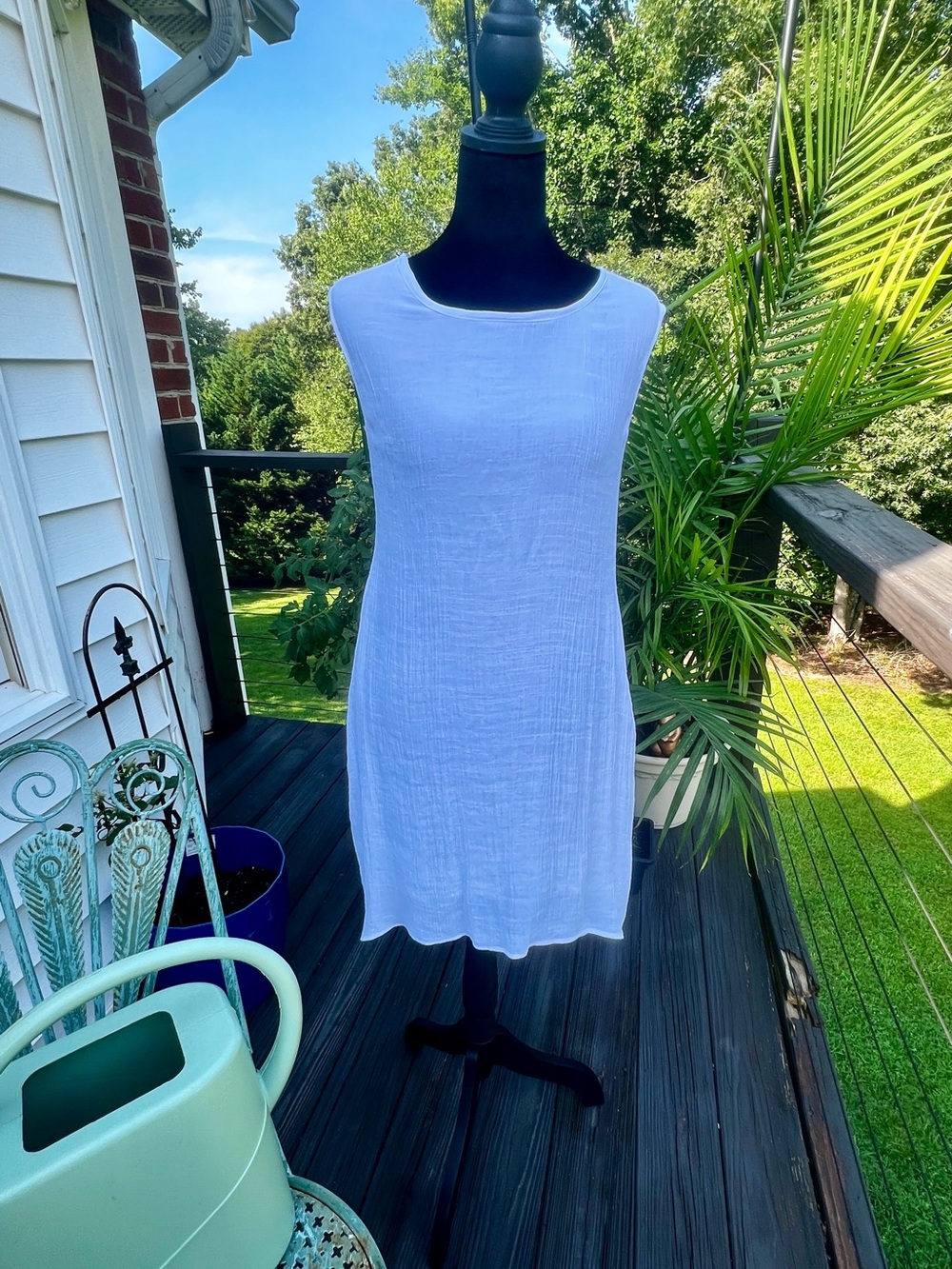 Bright White Gauze Textured Pocket Dress XS